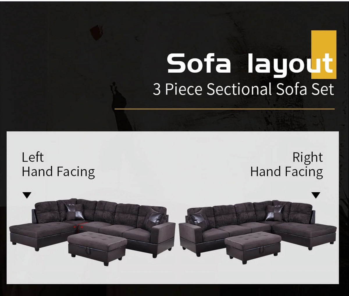 Microfiber with Faux Leather Sofa Set with Ottoman U146