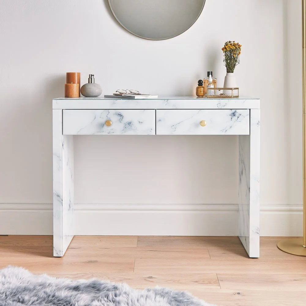 Tempered Glass Marble Texture Vanity Table F970989