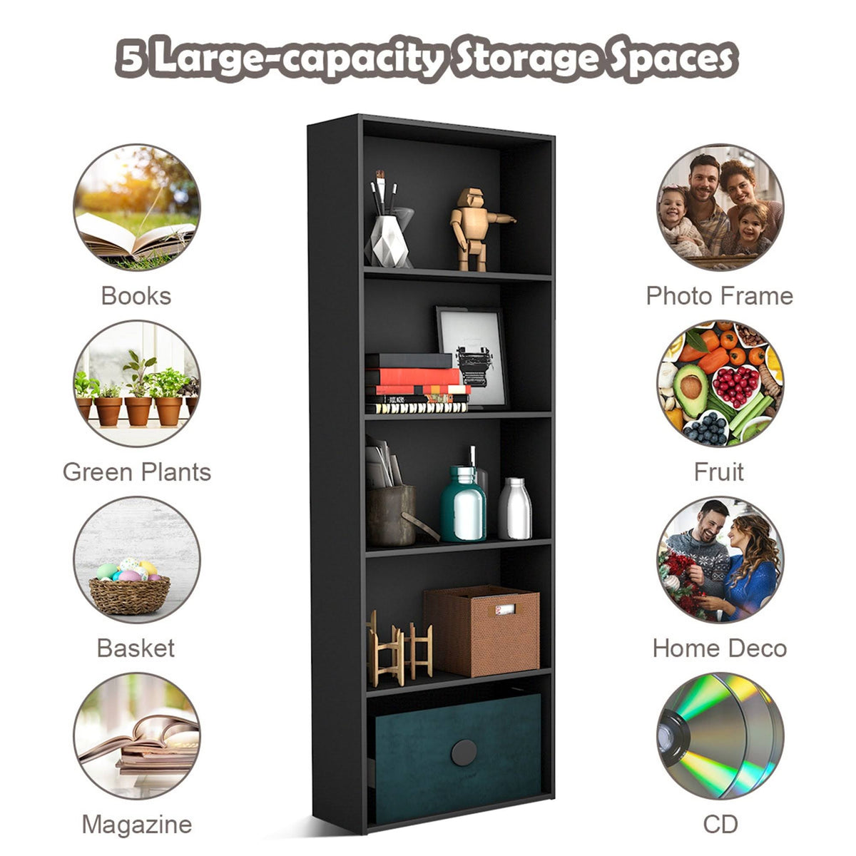 5-Tier White Bookcase Bookshelf Q109305