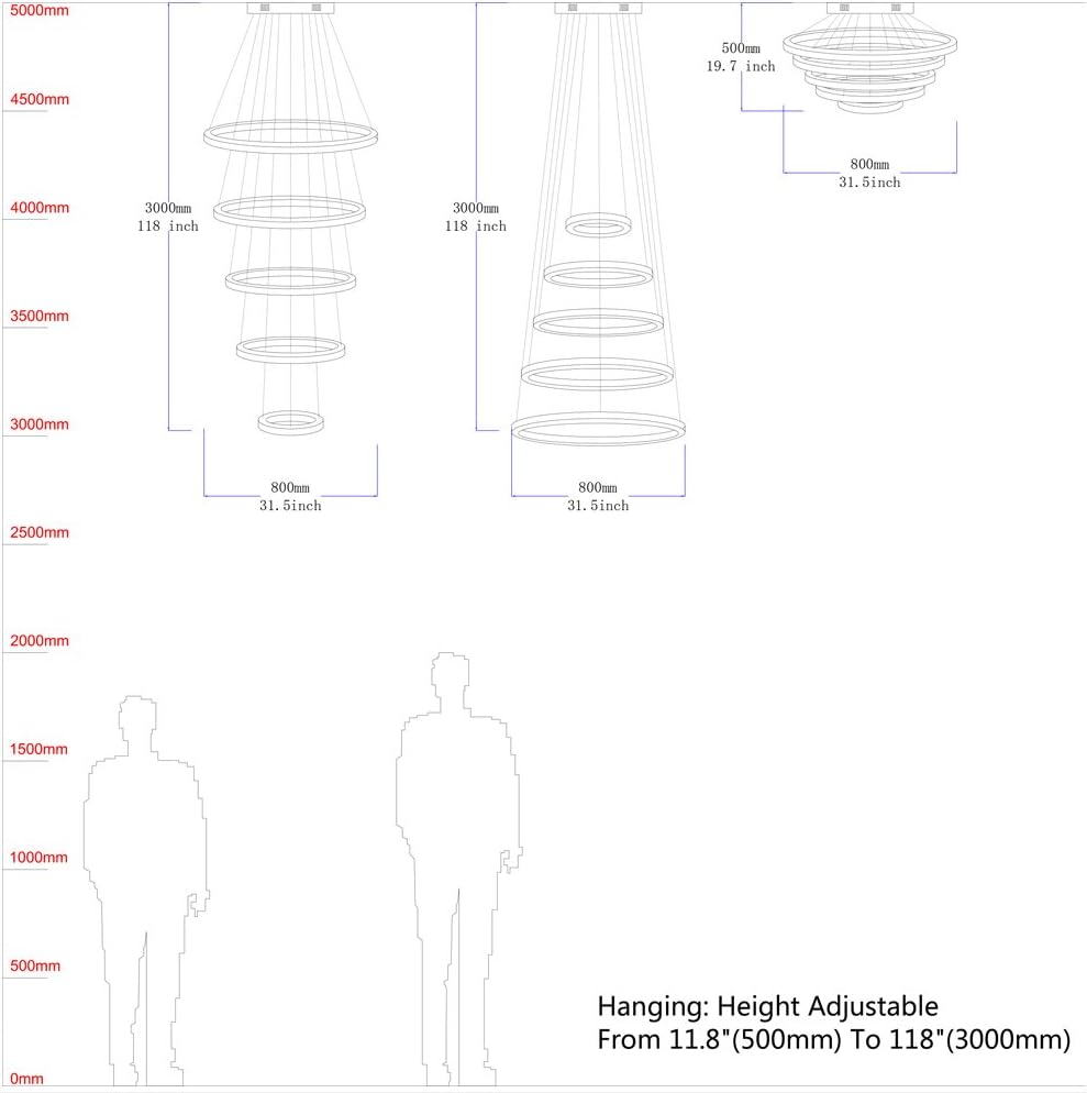 Crystal LED Pendant Chandelier with Stainless Steel Cable 5 Rings B8446