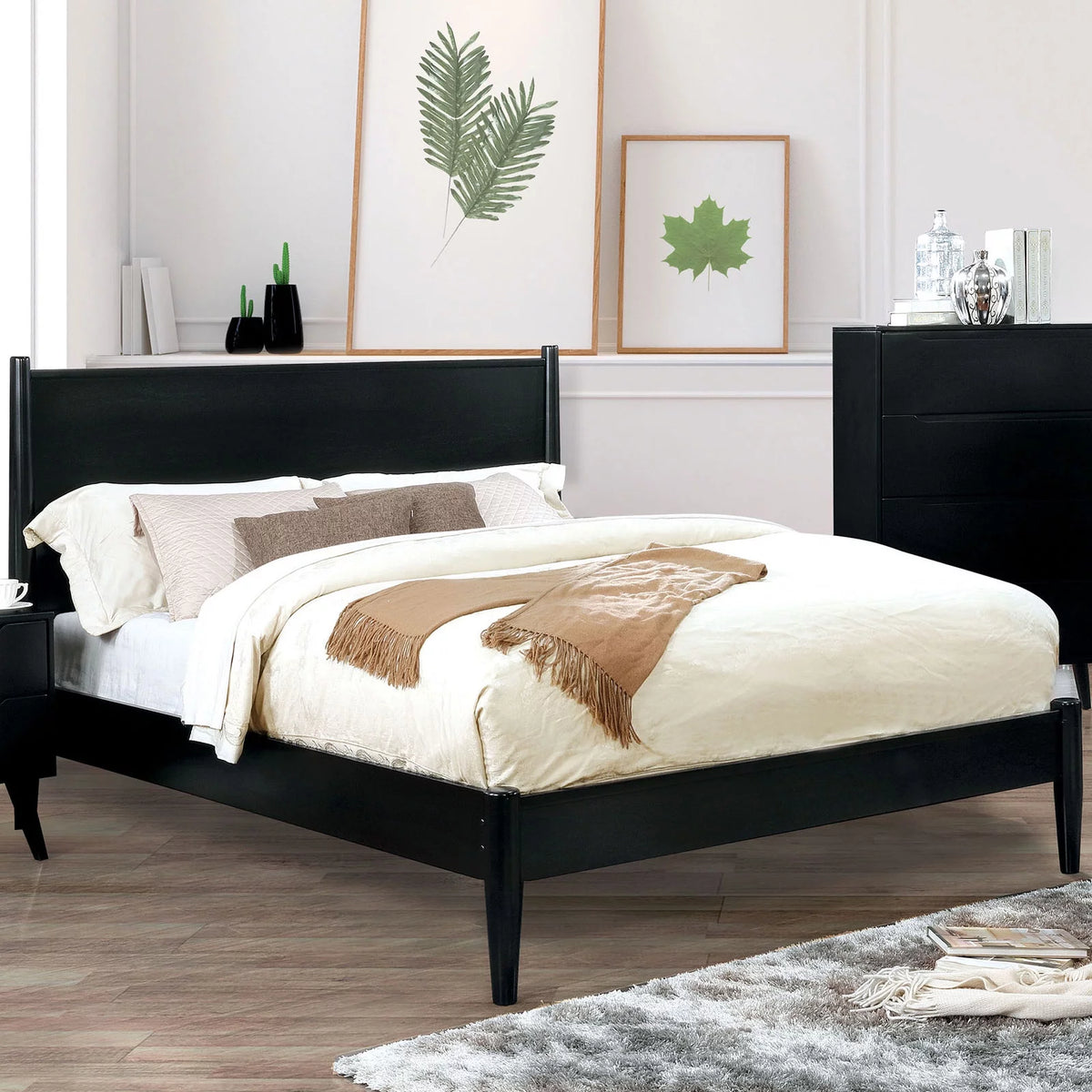 Black Twin Size Solid Wood Platform Bed W65581