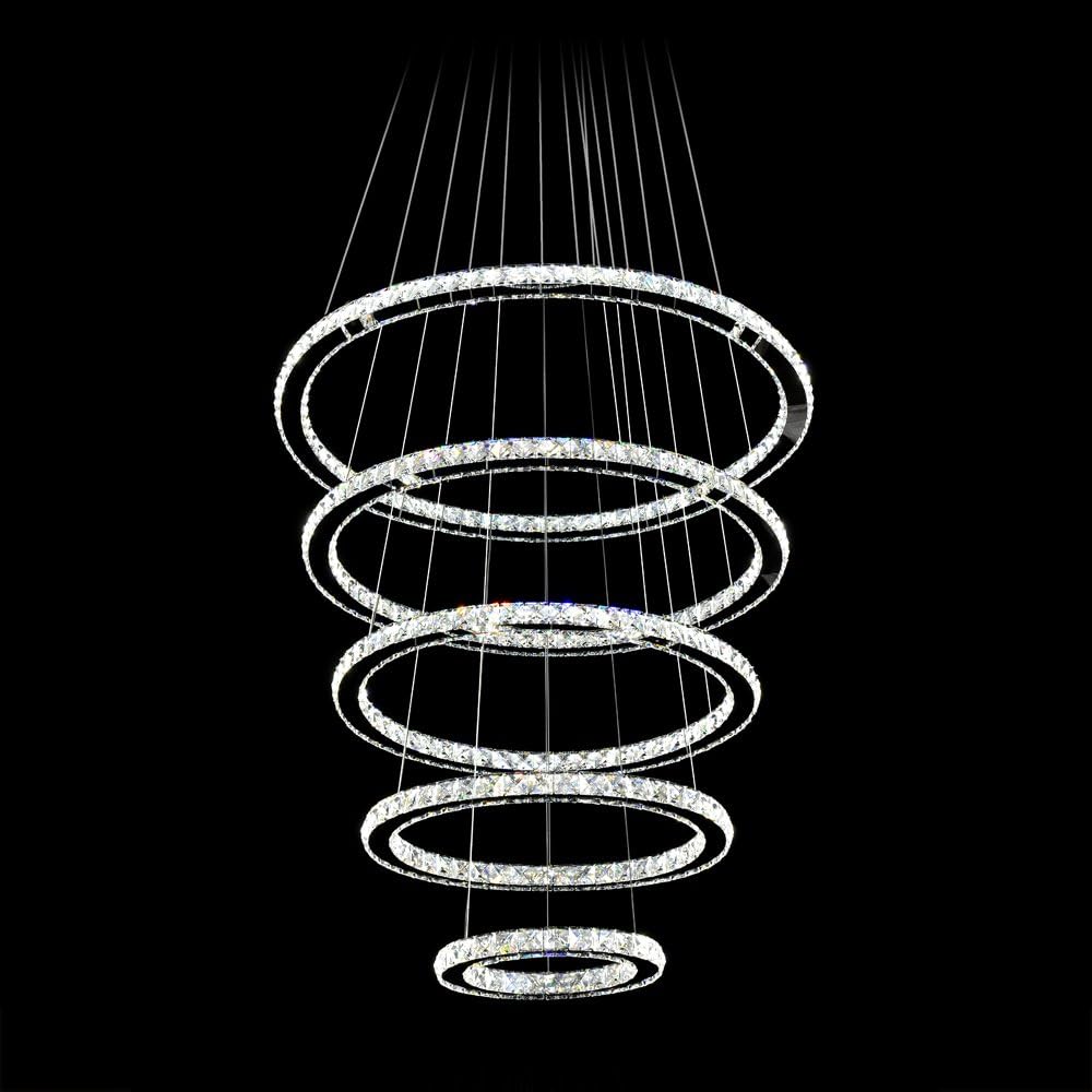 Crystal LED Pendant Chandelier with Stainless Steel Cable 5 Rings B8446
