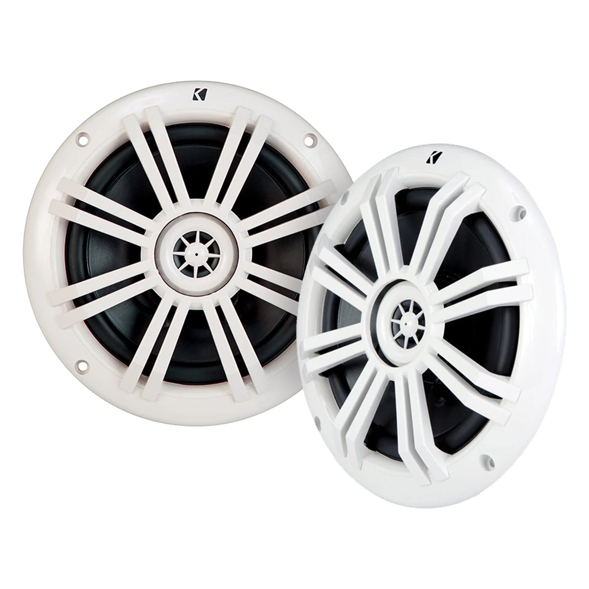 4x Kicker KM60 6.5-Inch Marine White Coaxial Speakers, 4x Kicker Marine KMTESW Tower Enclosure for 6.5-Inch Drivers White, Enrock Audio Marine Grade Spool of 50 Foot 16-Gauge Speaker Wire U910066