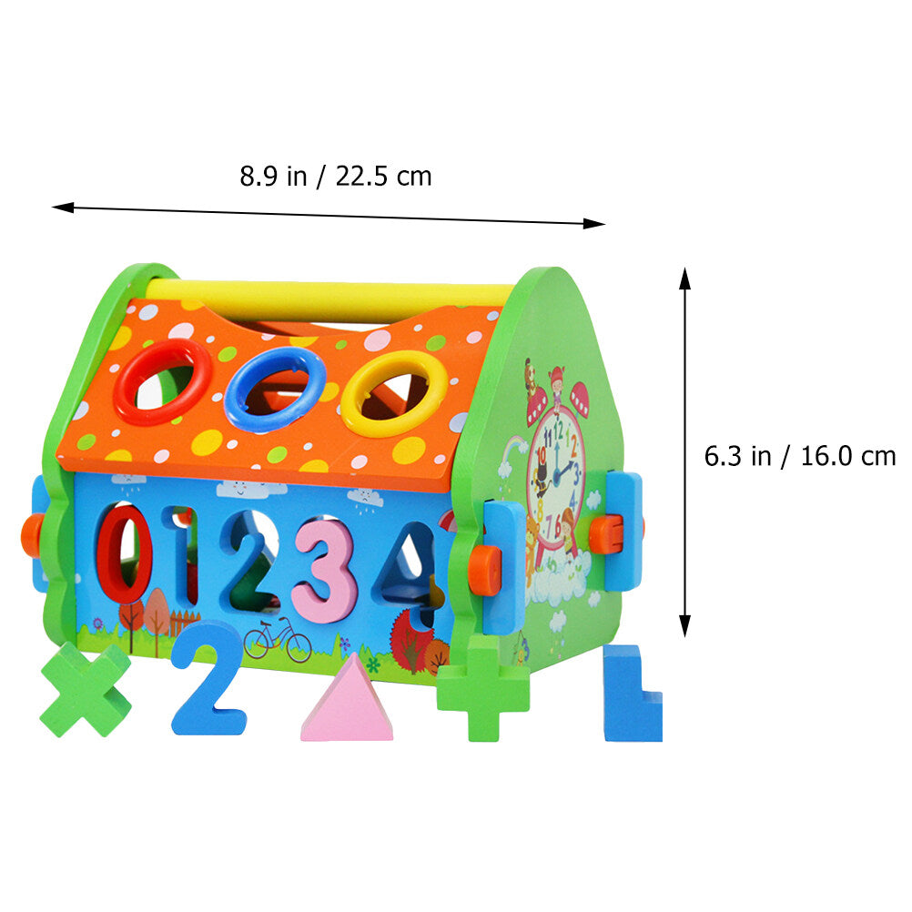 Wooden House Building Block Numbers Shape Matching Game Playset L526783
