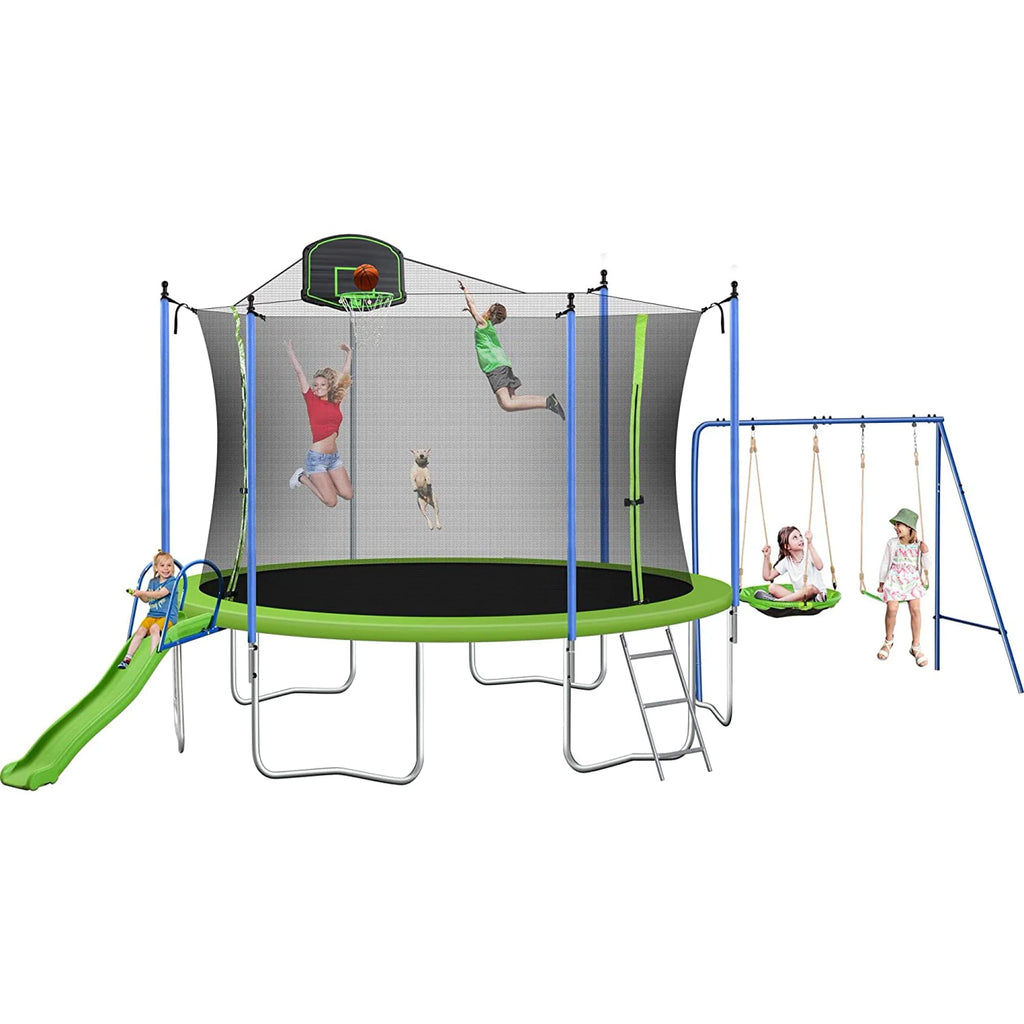 12/14FT Trampoline with Swing and Slide, 1000LBS Capacity N92577