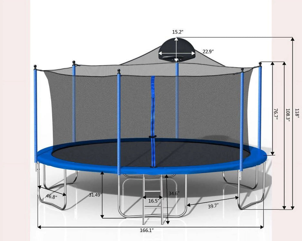 14 FT Trampoline Set with Safety Enclosure Net, Basketball Backboard and Ladder Y451598