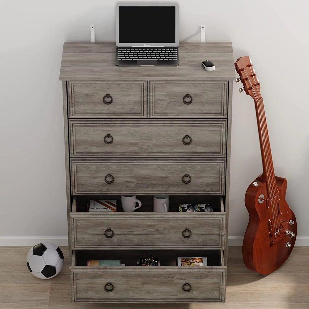 Gray 6 Drawer Wood Dresser Y7344