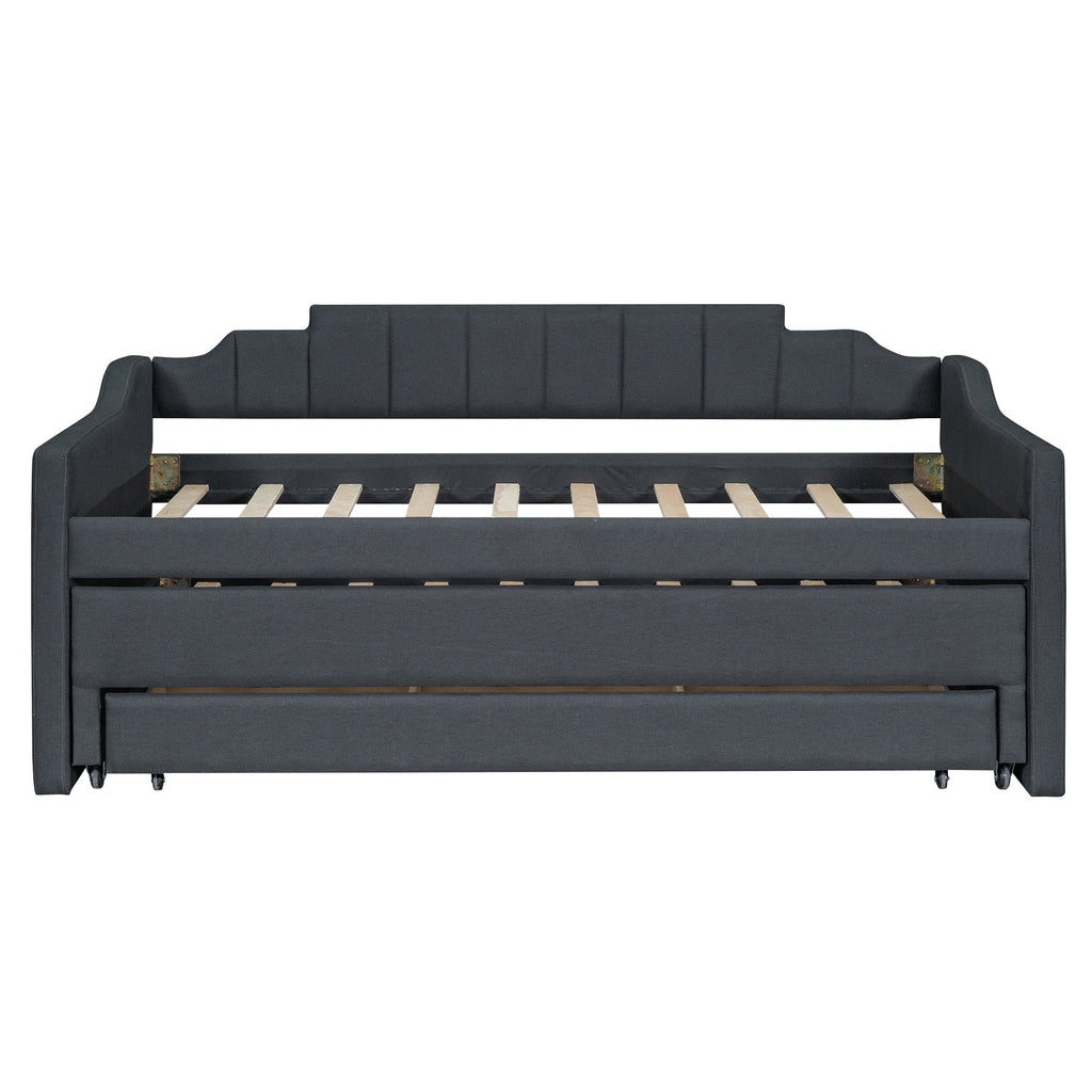 Twin Size Upholstered Daybed with Trundle and Drawers, Dark Gray U969530