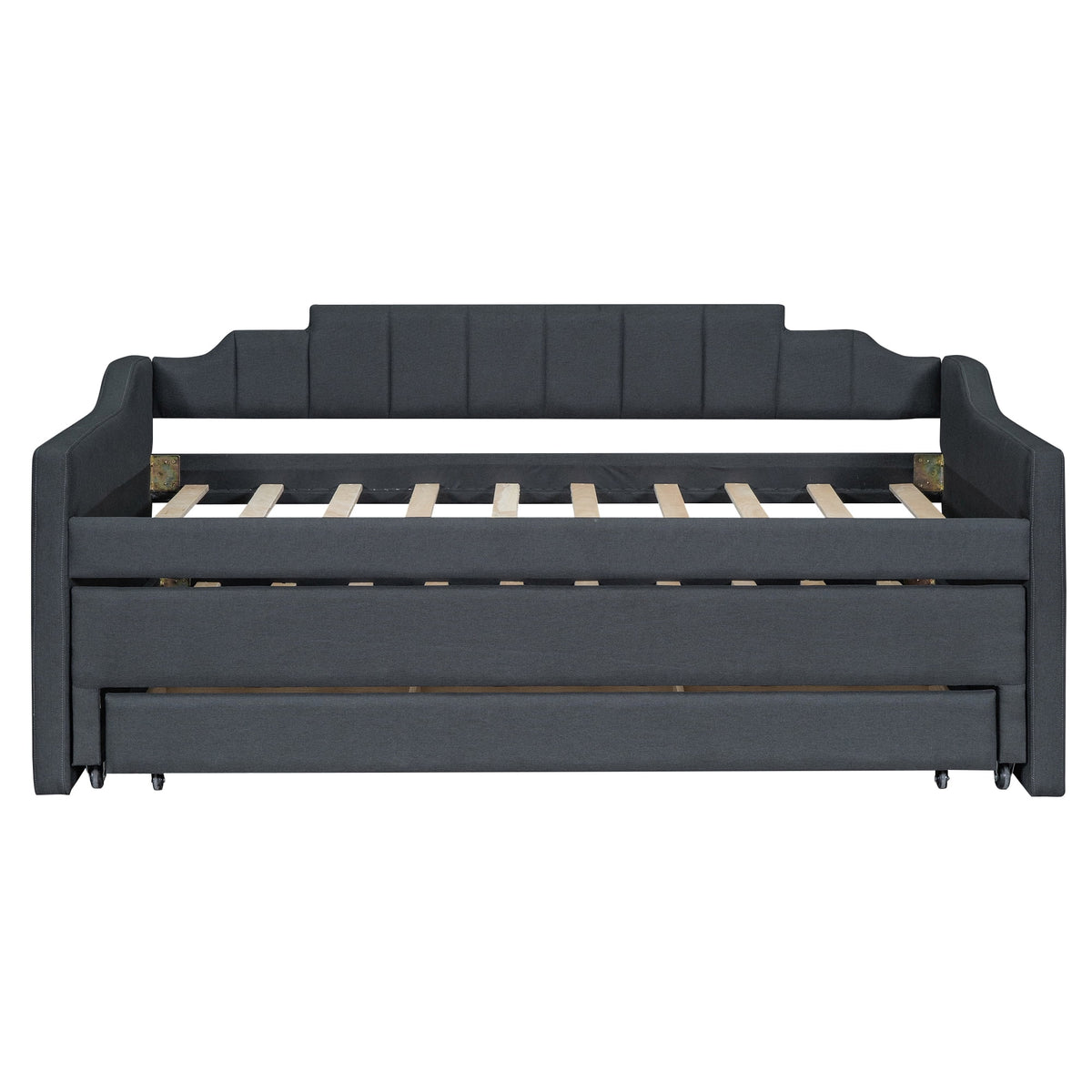 Twin Size Upholstered Daybed with Trundle and Drawers, Dark Gray U969530