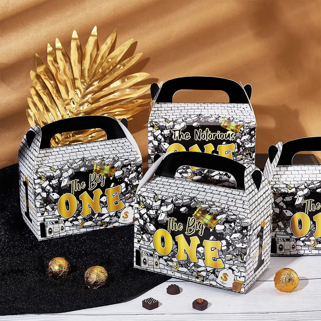 Black Gold 1st Birthday Treat Boxes with Handle M256