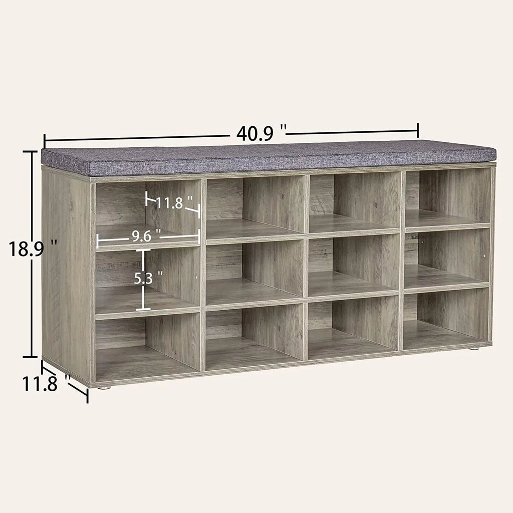 12 Cubbies Shoe Bench with Cushion L36144