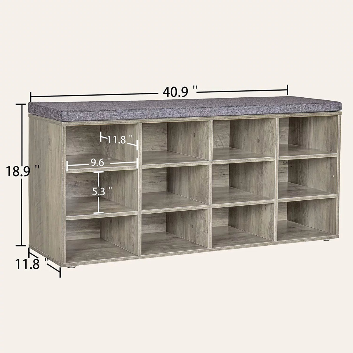 12 Cubbies Shoe Bench with Cushion L36144