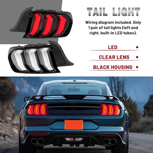 LED Tail Lights Assembly with Clear Lens Black Housing X354
