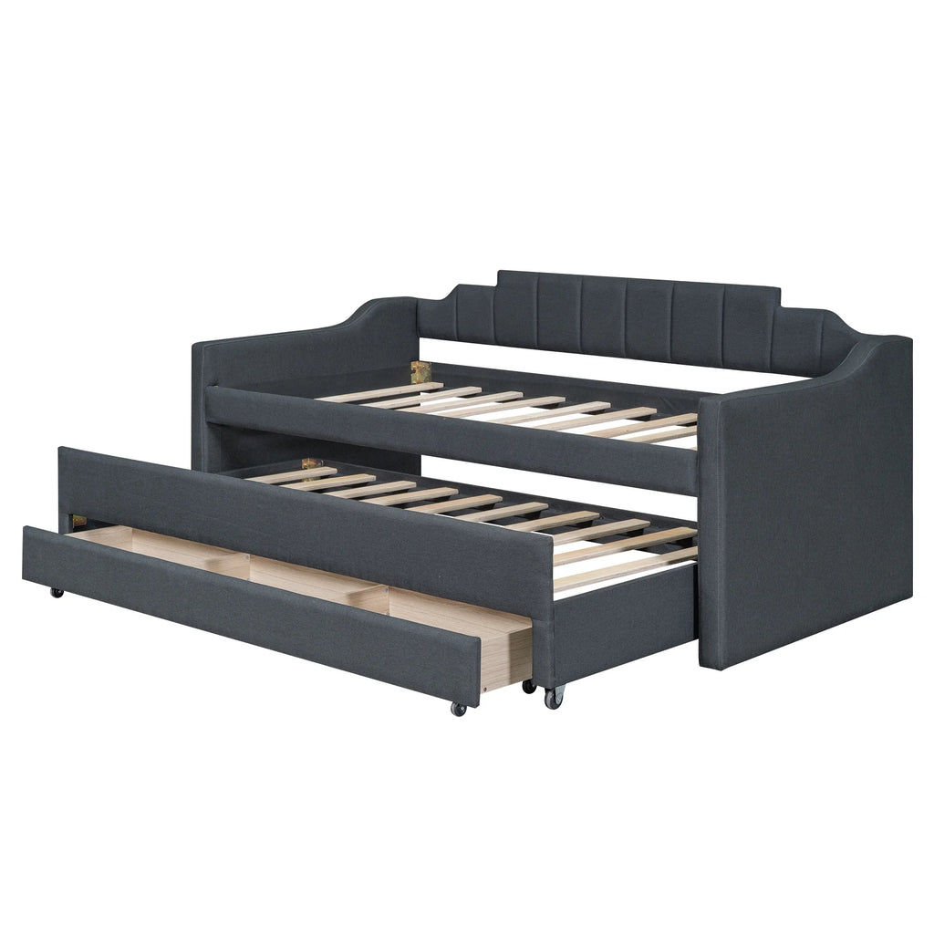 Twin Size Upholstered Daybed with Trundle and Drawers, Dark Gray U969530