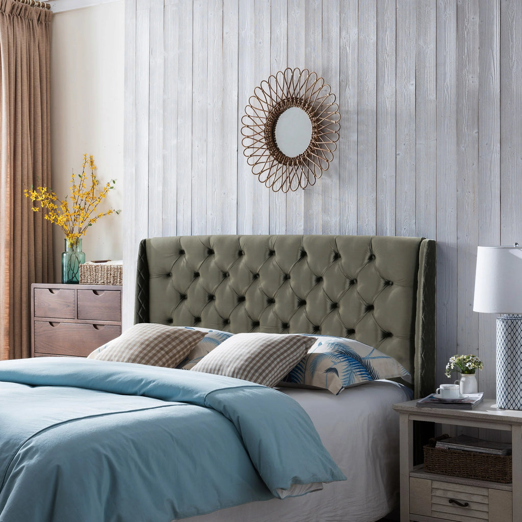 Navy Blue Velvet Queen Headboard K335482