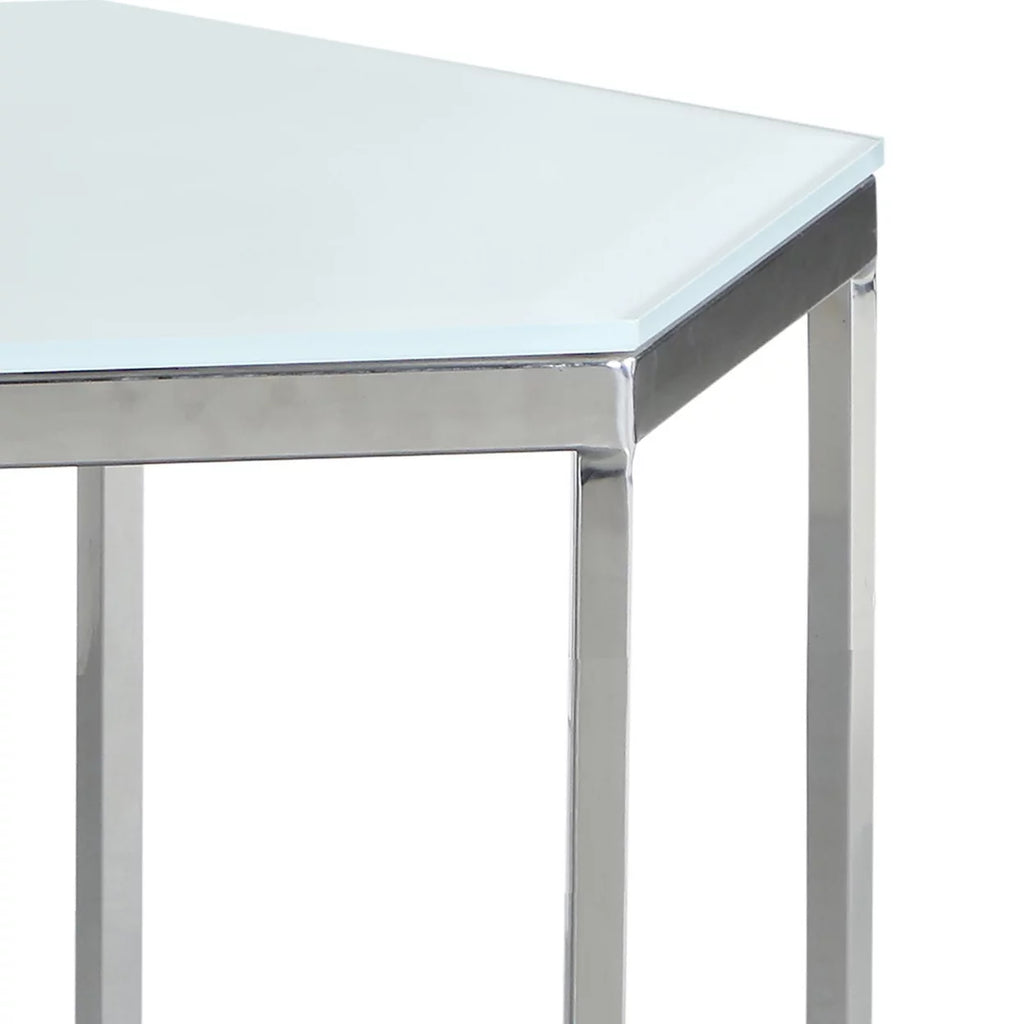 Hexagon Glass Top Accent Table White and Silver P823
