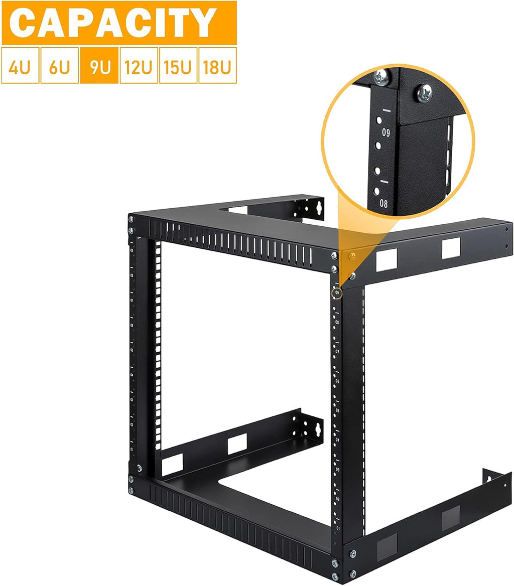 Black 12U 19 Wall Mount Server Rack, 17.7 Deep 2 Post Open Frame Cabinet C300435