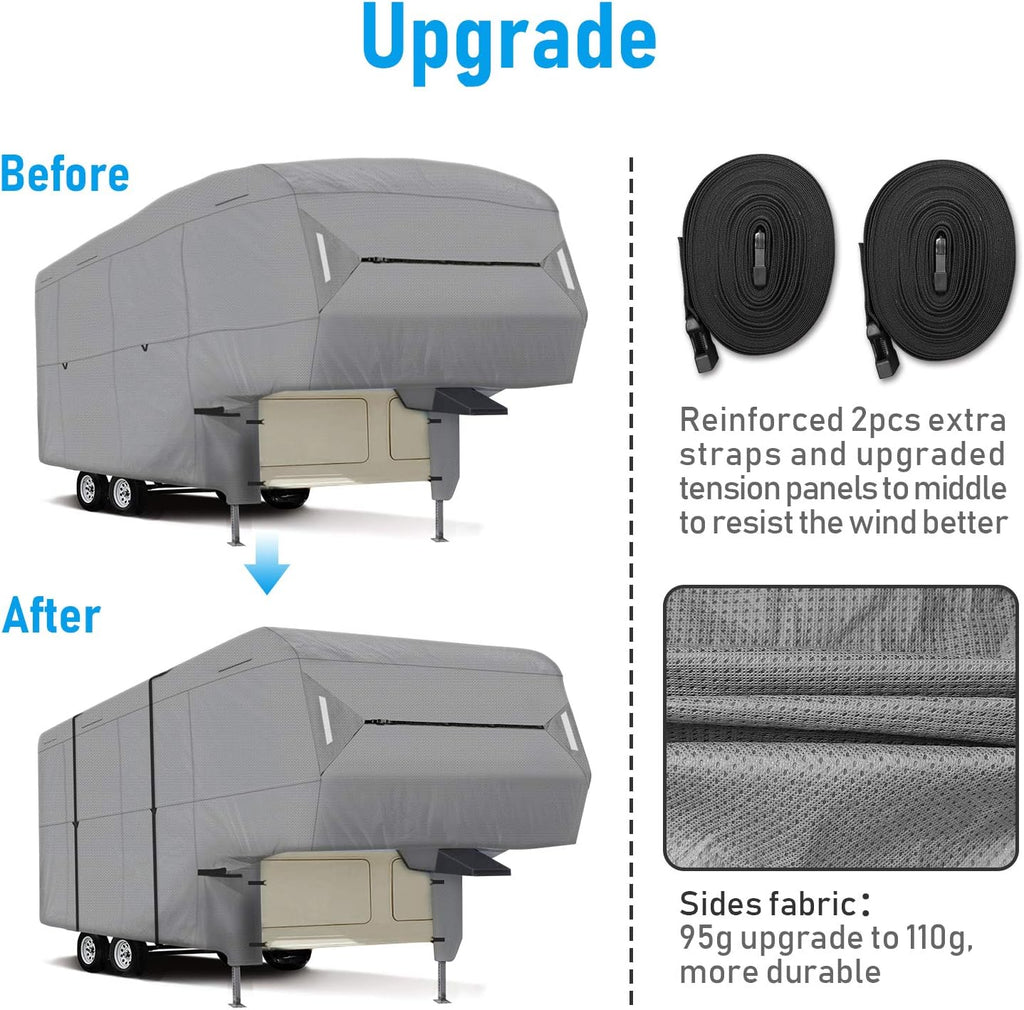 5th Wheel RV Cover 3-Ply Ripstop Waterproof with Steel Pole (26'-29') T48096