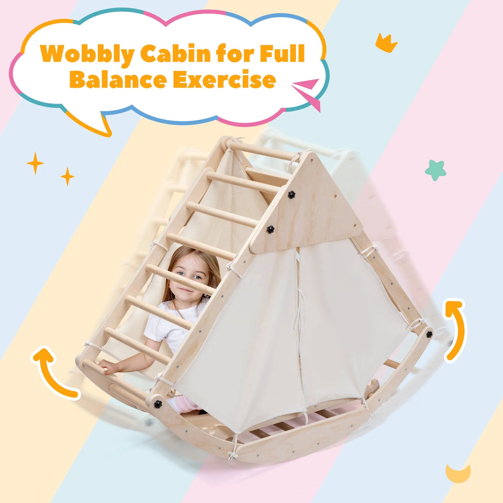 Foldable Wooden Climbing Triangle Ladder with Ramp B13434