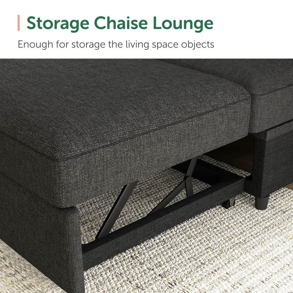 Dark Grey Convertible Sleeper Sectional Sofa with Pull-out Bed and Storage Chaise X27544