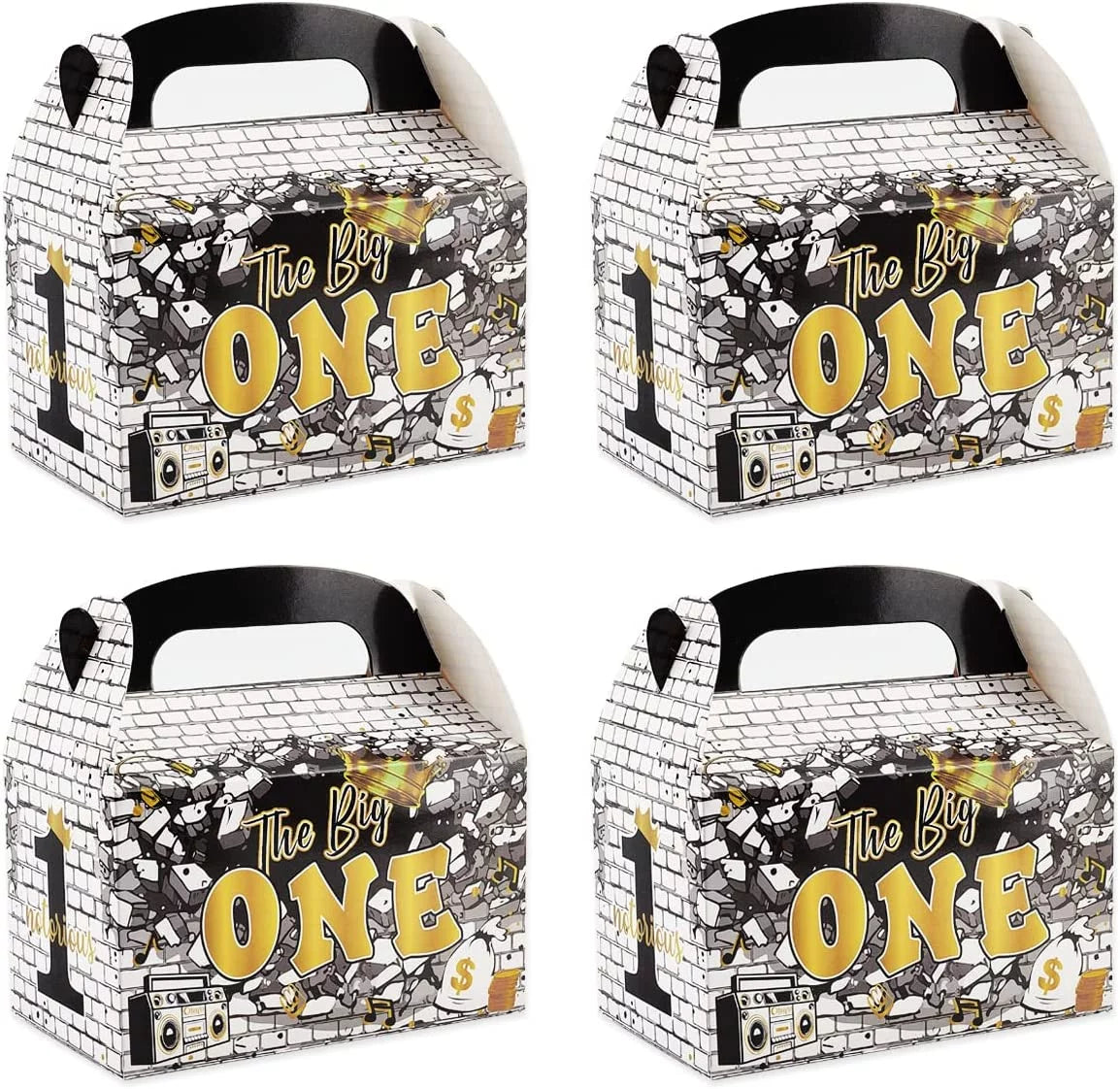 Black Gold 1st Birthday Treat Boxes with Handle M256