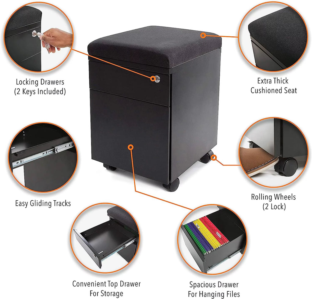 Black 2 Drawer Mobile File Cabinet with Cushion Top Z1641