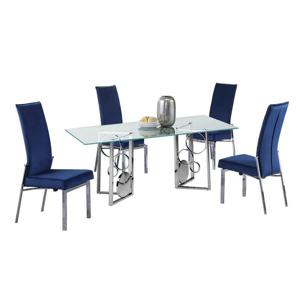Dining Set with Glass Top Table & 4 Blue Chairs S553088