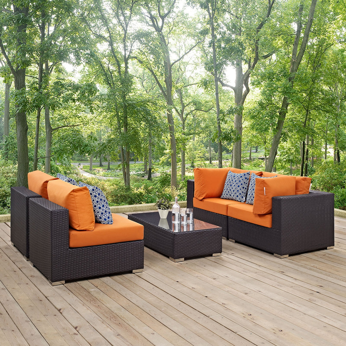 5 Piece Outdoor Patio Sectional Set in Espresso Orange D951