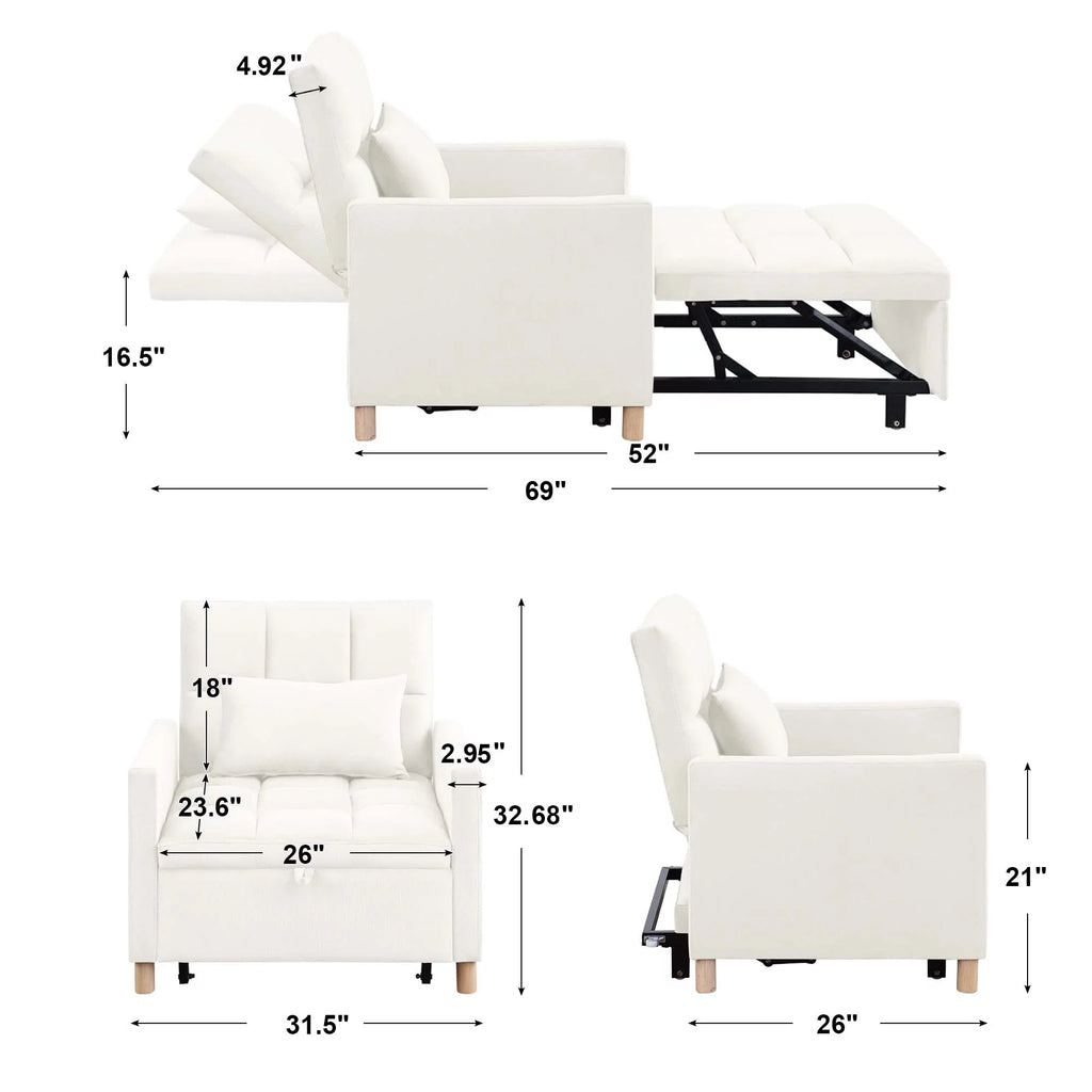 Gray Convertible Sleeper Chair Bed W6404