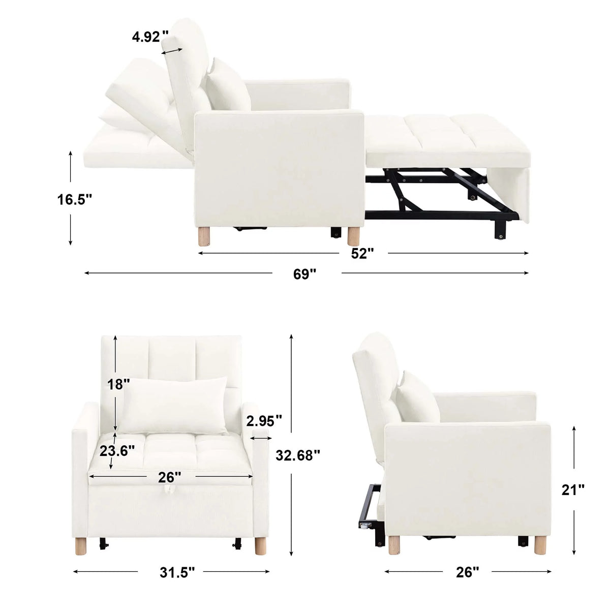 Gray Convertible Sleeper Chair Bed W6404