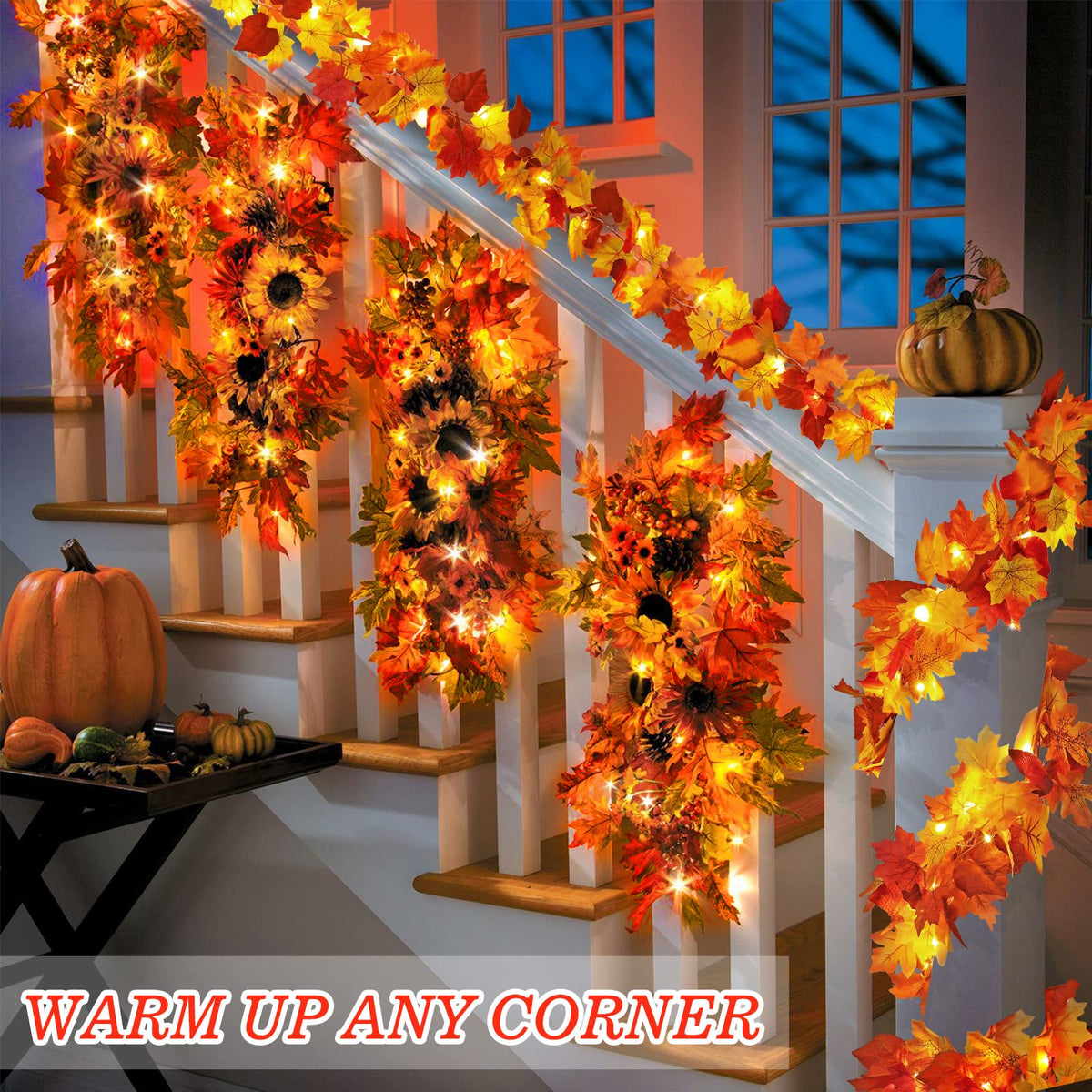 Maple Leaves Garland with Lights S5529