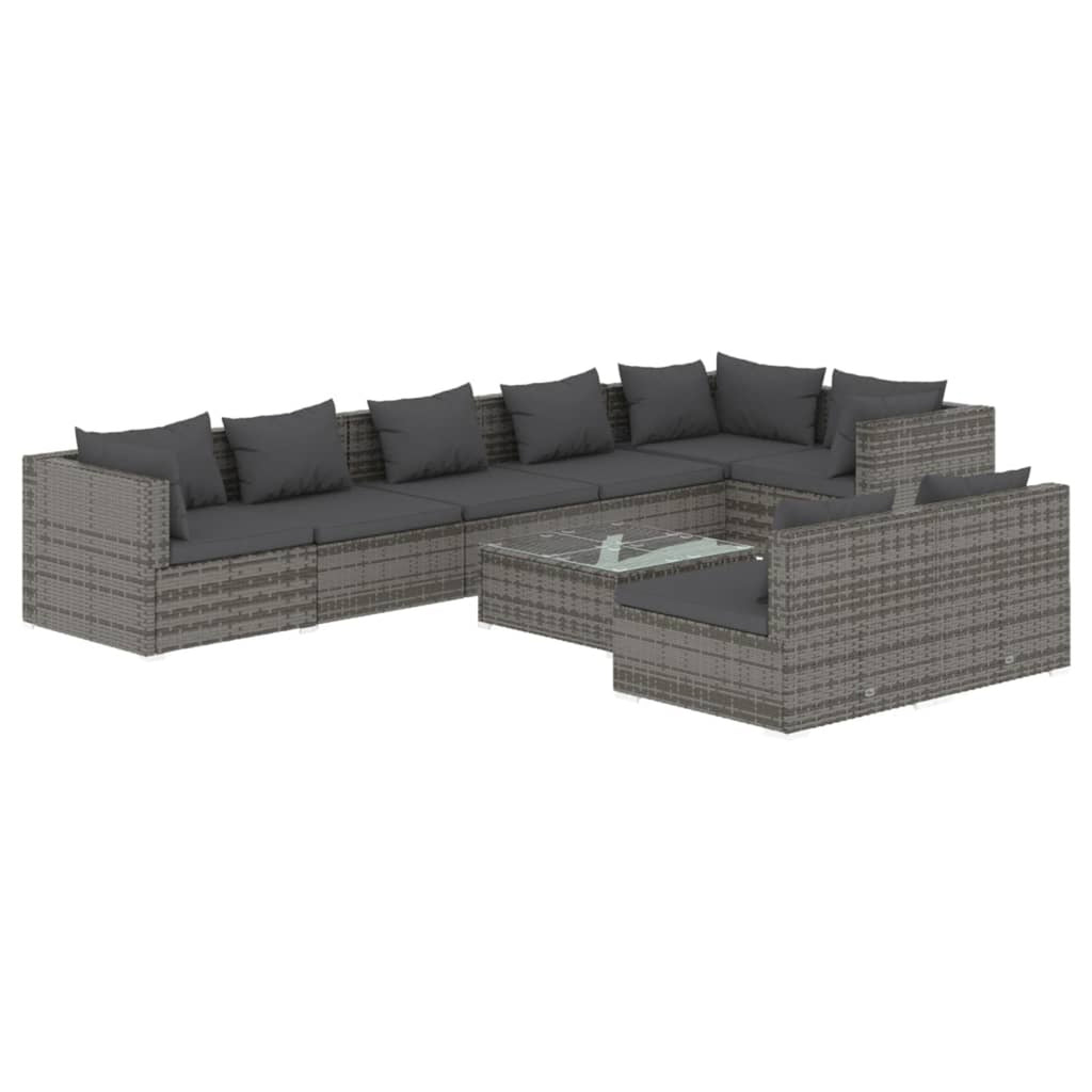 9 Piece Poly Rattan Outdoor Sectional Sofa Set with Anthracite Cushions Steel Frame Z849840