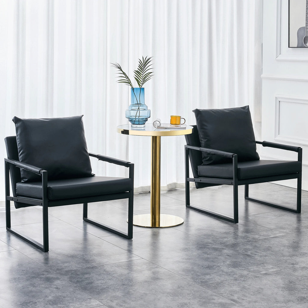 Black PU Leather Accent Armchair with Metal Frame H61438