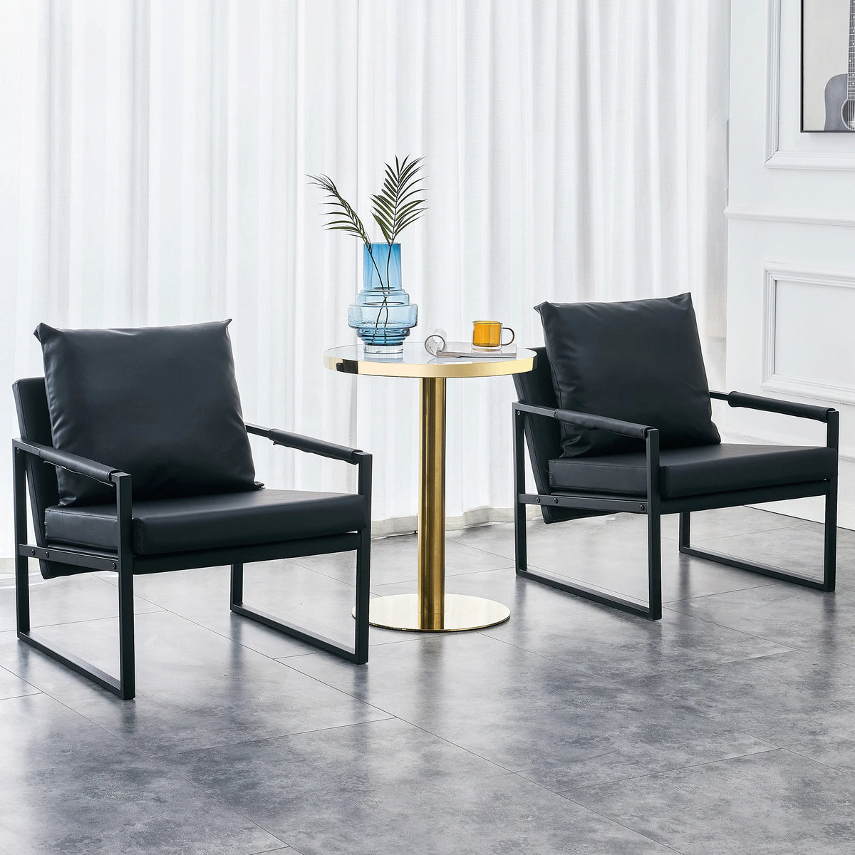 Black PU Leather Accent Armchair with Metal Frame H61438