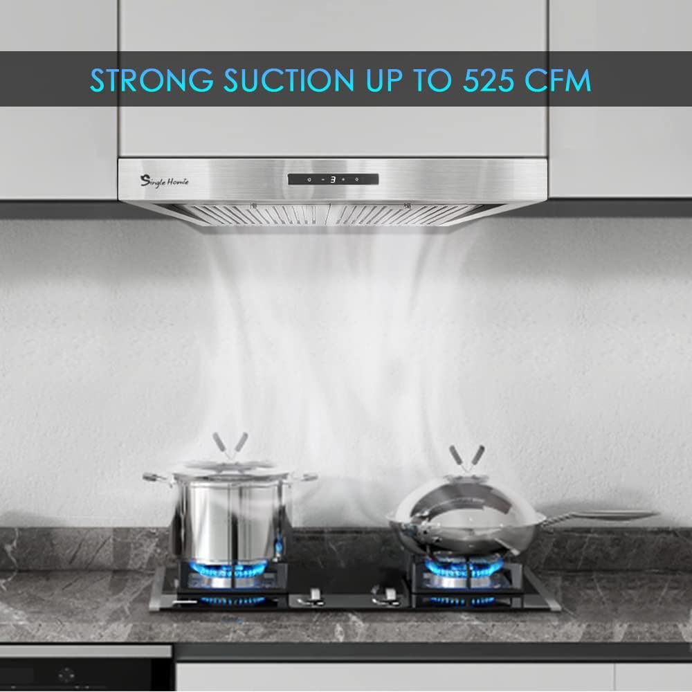 30 Inch Under Cabinet Range Hood, 525 CFM Stainless Steel Vent Hoods O5811