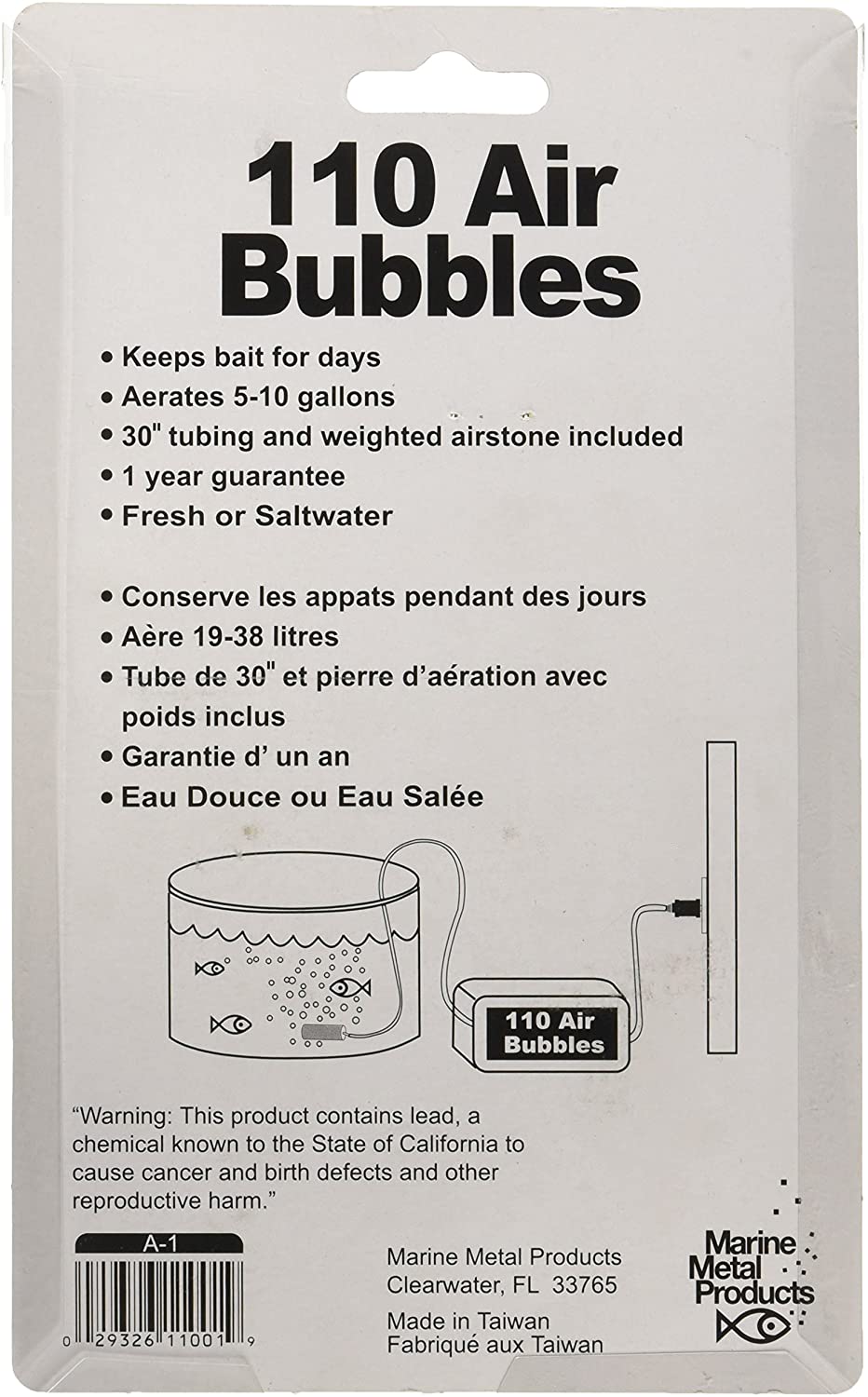 Air Bubbles Pump with Tubing & Air Stone for Live Bait, 110 Volts, 5-10 Gallon G54564