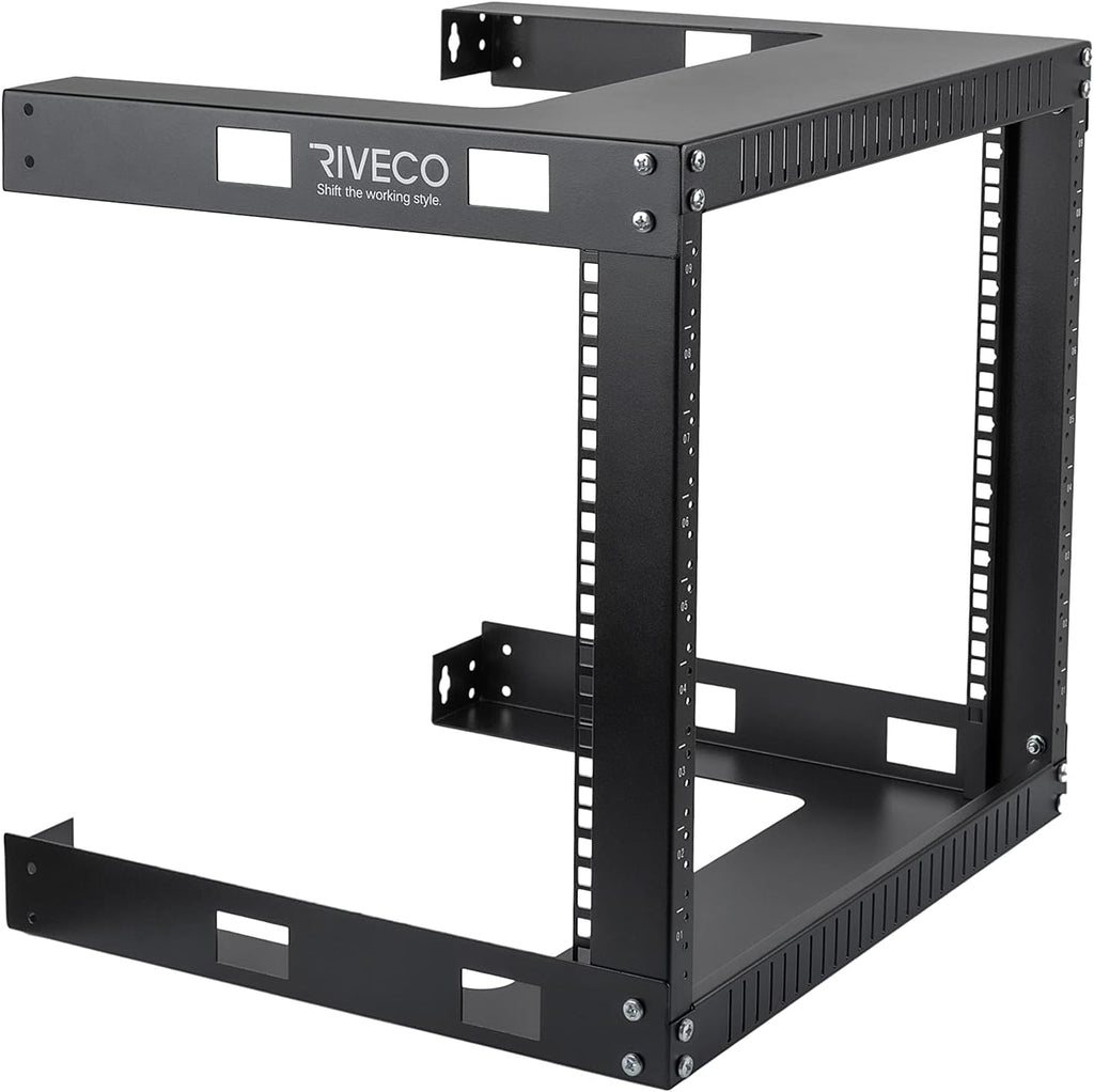 Black 12U 19 Wall Mount Server Rack, 17.7 Deep 2 Post Open Frame Cabinet C300435