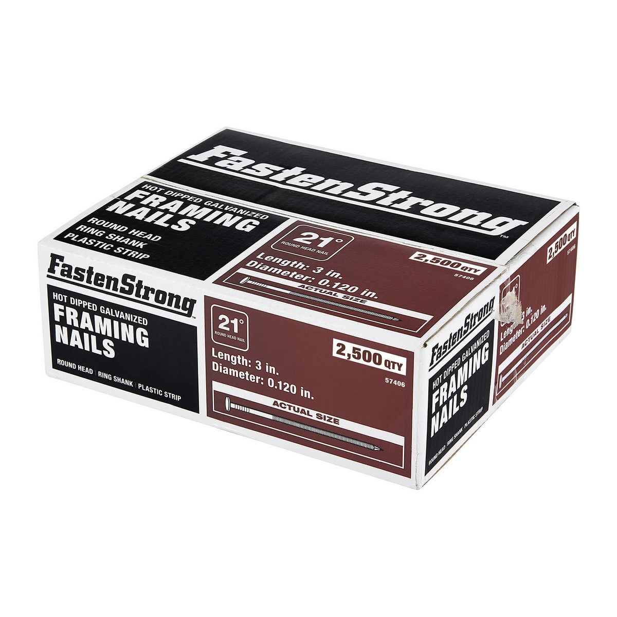 21° 3 in. Galvanized Ring Shank Framing Nails 2500 Pack N75917