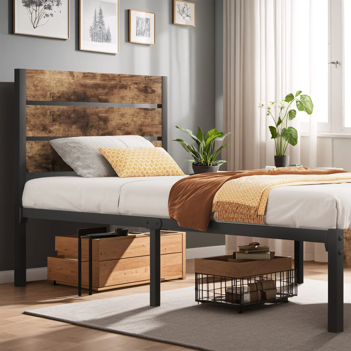 Queen Bed Frame with Wood Headboard and Footboard S342422