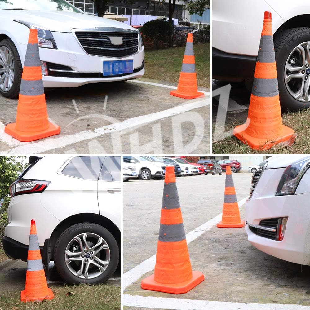 4 Pack Orange Collapsible Traffic Cones with LED Light H86917