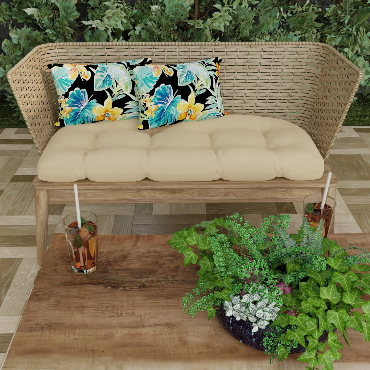 12" x 18" Black Floral Rectangular Outdoor Throw Pillow (2 Pack) N77380