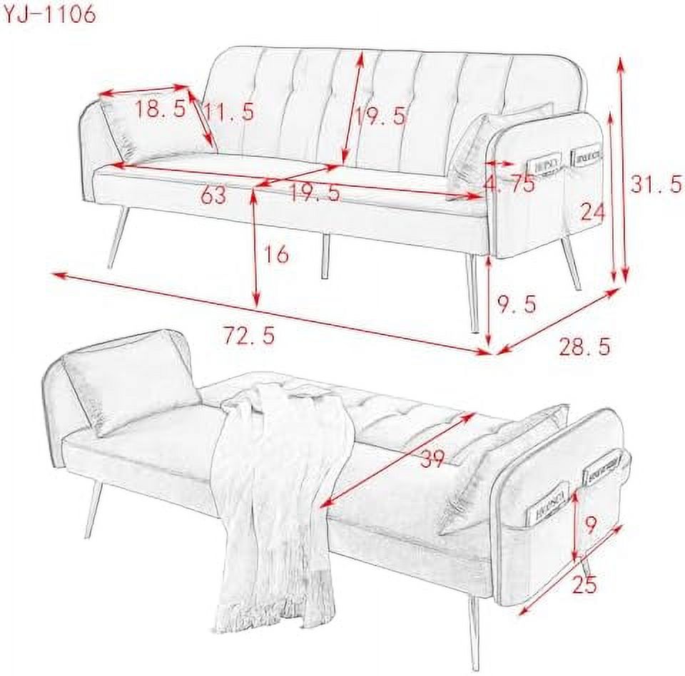 Black Convertible Folding Linen Fabric Futon Sofa Bed with Adjustable Backrest and Metal Legs W441