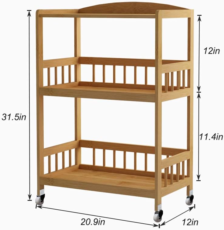 3-Tier Bamboo Storage Utility Cart on Wheels O536