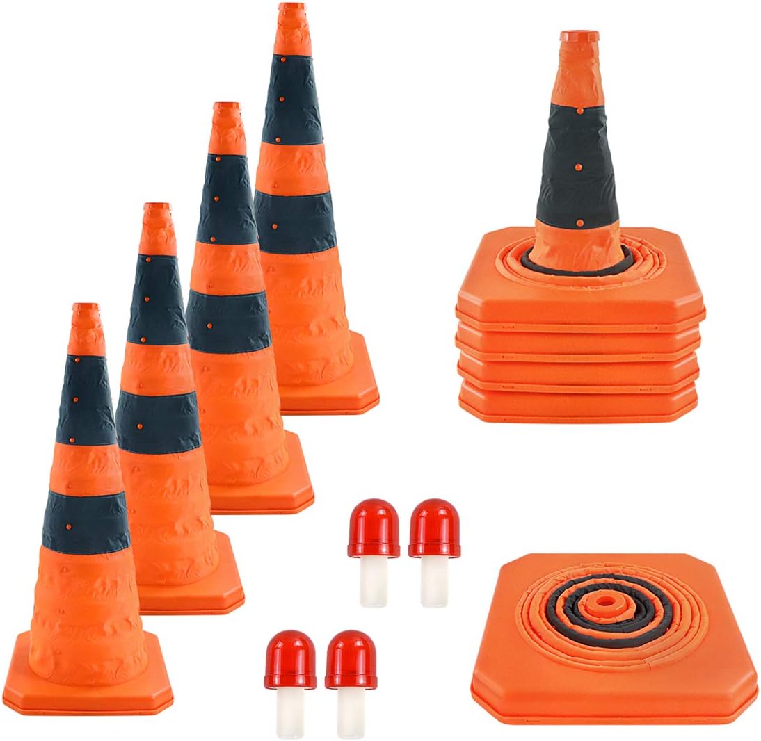 4 Pack Orange Collapsible Traffic Cones with LED Light H86917