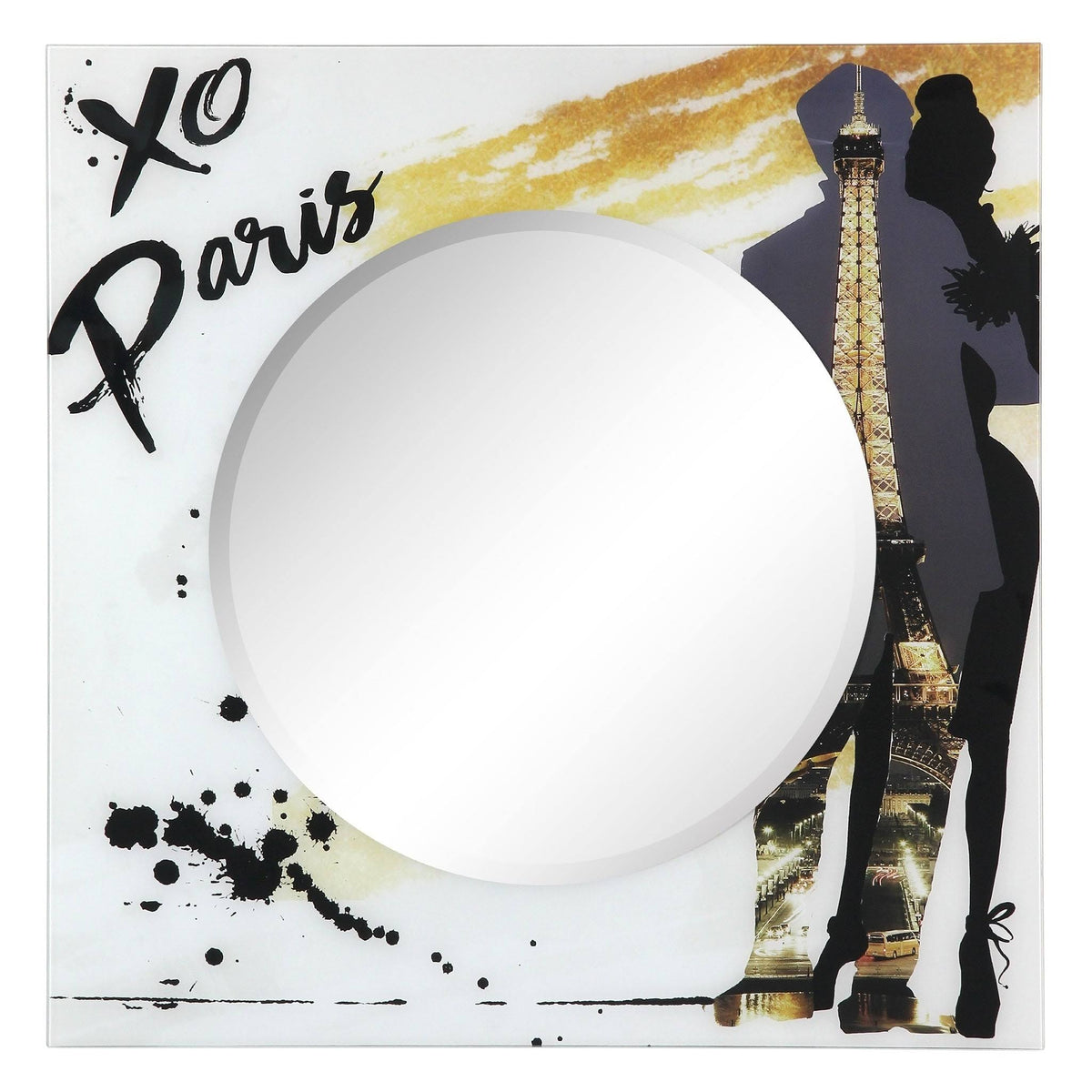 36 in. Square Reverse Printed Tempered Glass Art with 24 in. Round Beveled Mirror D880