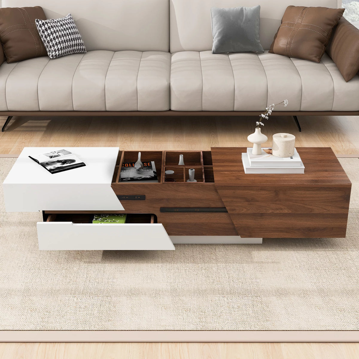 Extendable Coffee Table with Sliding Top and Storage Drawers Q7762