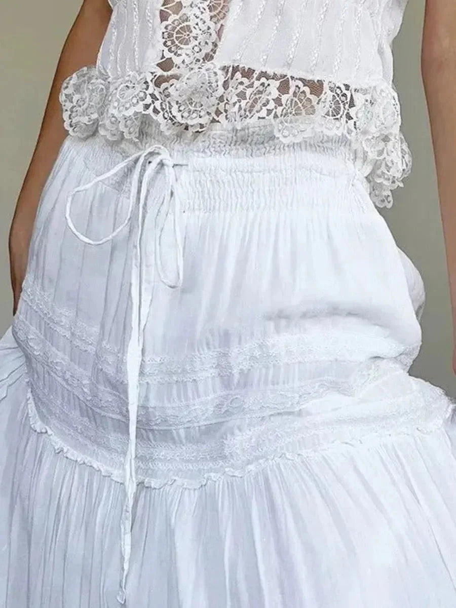 White Drawstring Midi Skirt L930