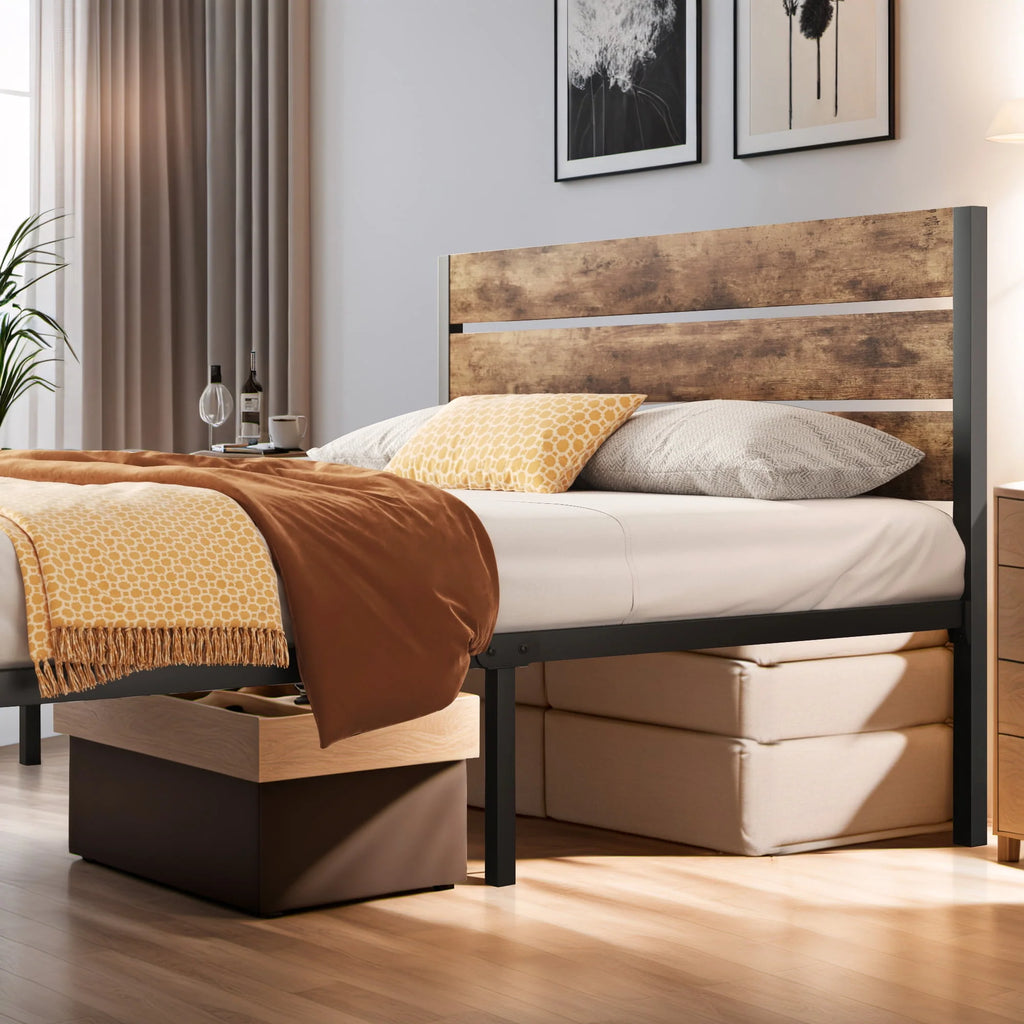 Queen Bed Frame with Wood Headboard and Footboard S342422