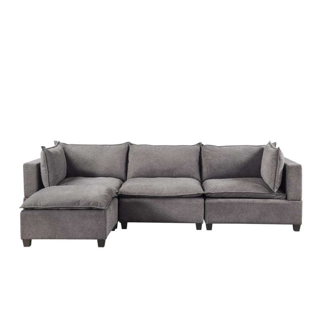 Light Gray Fabric Reversible Sectional Sofa Ottoman X731