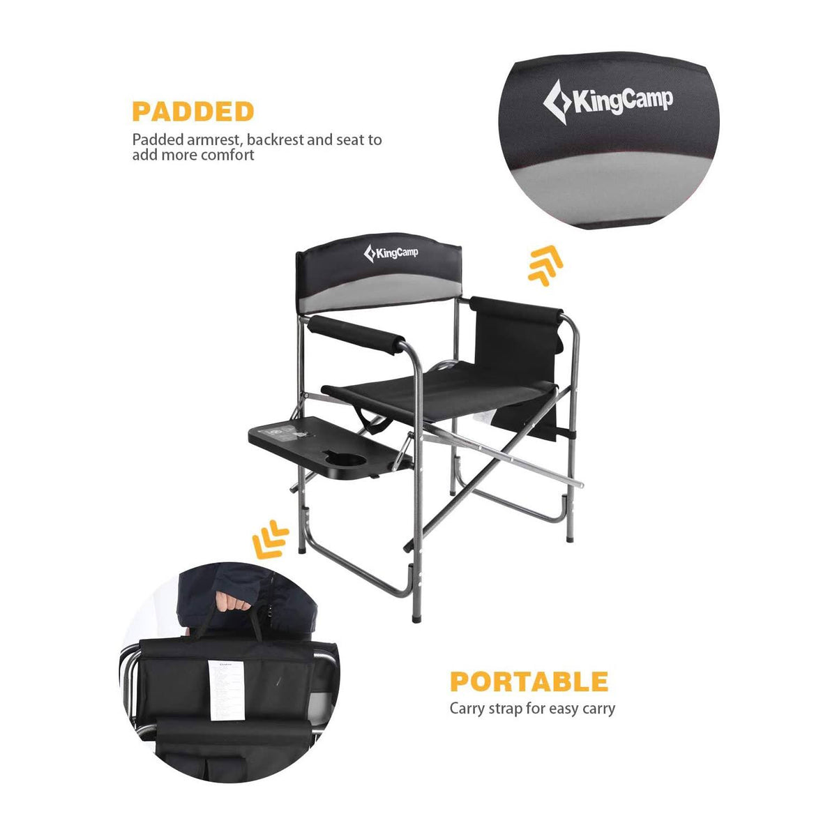 Oversize Padded Folding Director Chair with Side Table and Pocket F4106